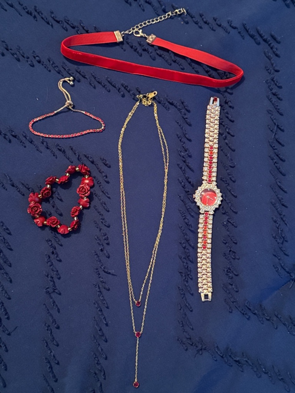 Red and Gold-Tone Jewelry Set